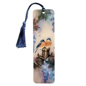 Vintage 90s Lena Liu Bluebirds Bookmark floral Tassel, Canada 1993 Artworks LL31